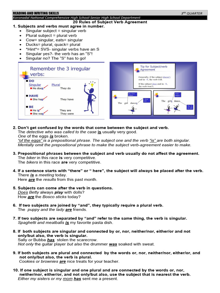 Handouts Q3 L3 Mechanics Rws Pdf Verb Grammatical Number