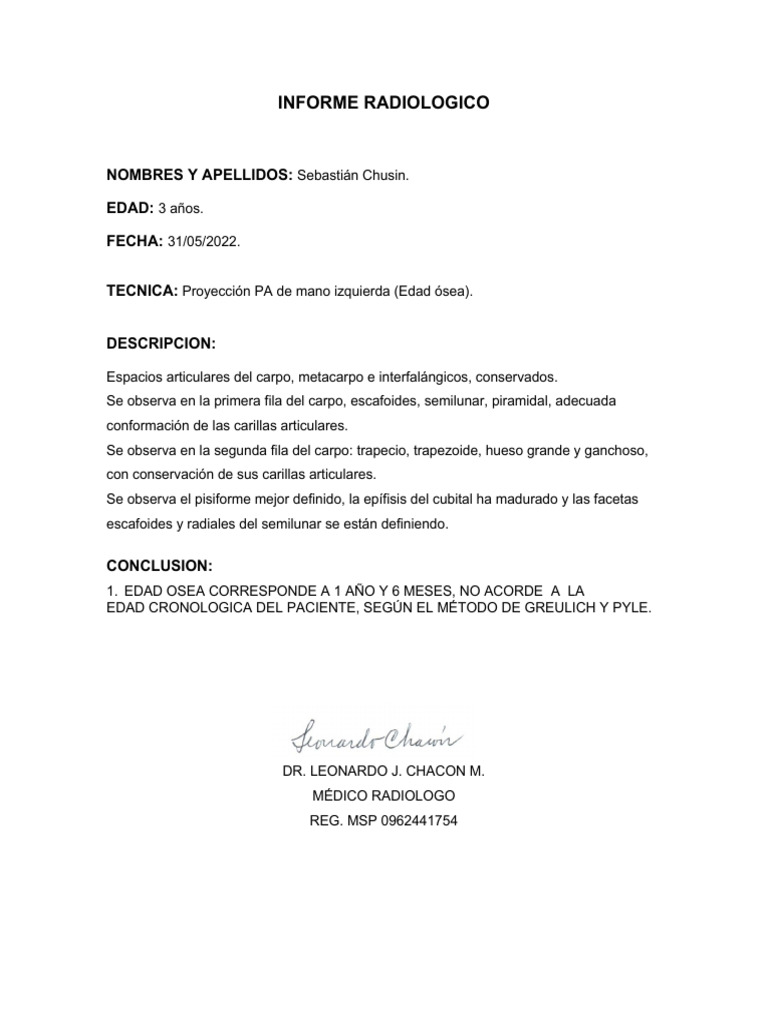Edad ósea en radiografía de mano izquierda | PDF