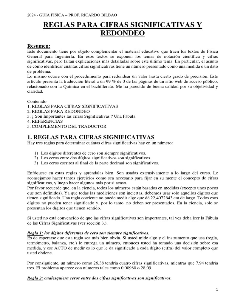 Reglas para Cifras Significativas y Redondeos | PDF | Decimal ...