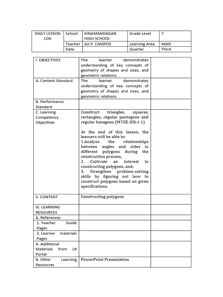 Costructing polygondaily lesson log 18 pdf shape learning