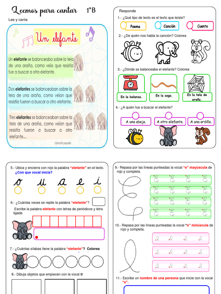 Ficha Refuerzo de La Vocal e 1 | PDF | Artes del Lenguaje y ...