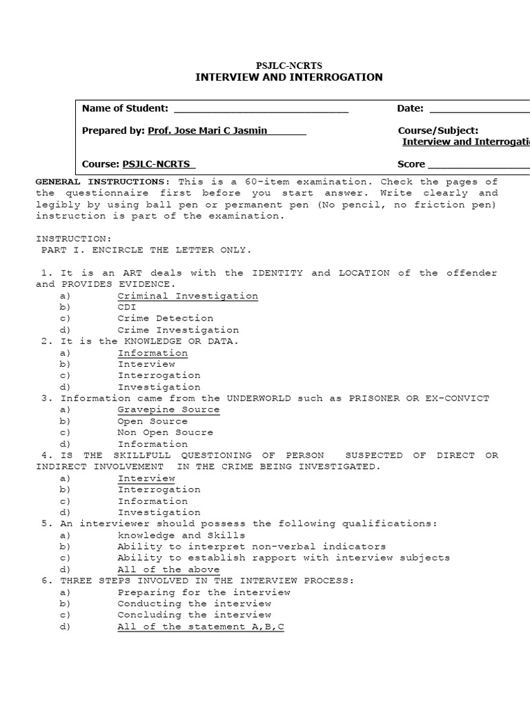 Interview And Interrogation Examdocx Pdf Confession Law