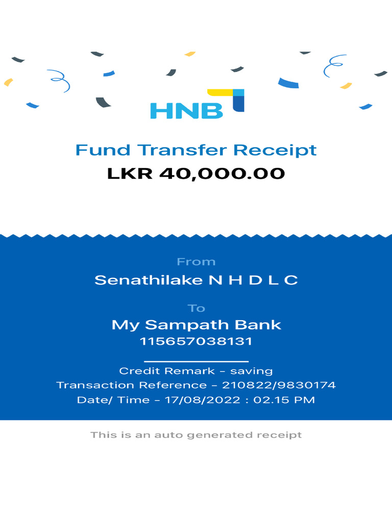 HNB Transfer Receipt 17 08 2022 02 15 PM | PDF