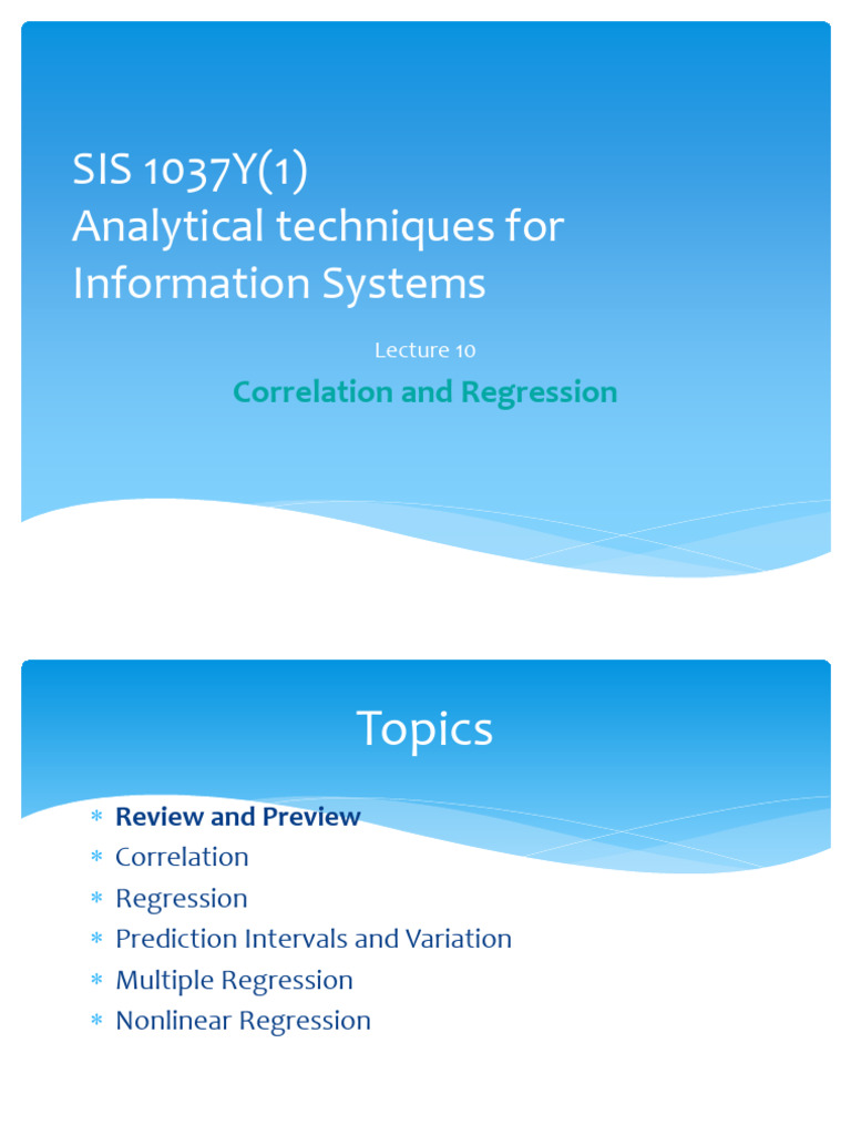 Week08 Correlation And Regression Pdf Teaching Methods Materials