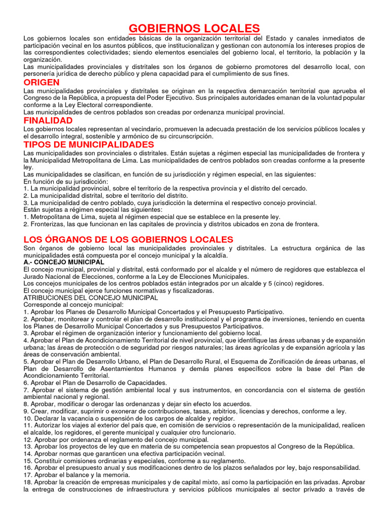 Estructura y Funciones de Gobiernos Locales | PDF | Gobierno local ...
