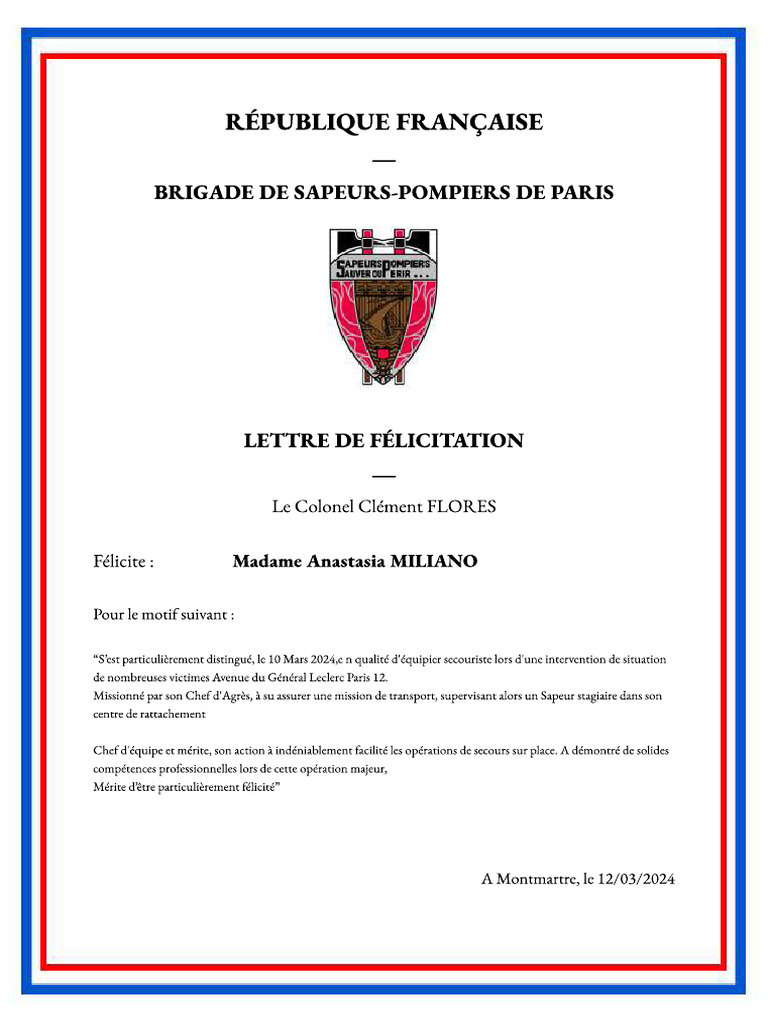 Lettre Felicitation Miliano | PDF