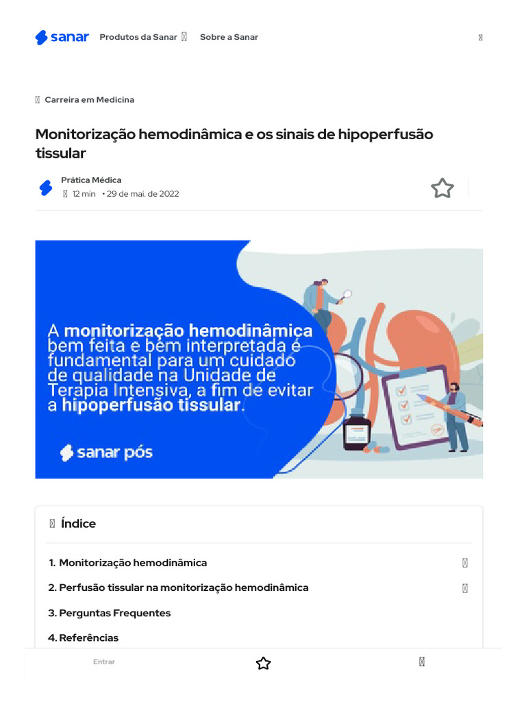 Monitorização Hemodinâmica e Os Sinais de Hipoperfusão Tissular - Sanar ...