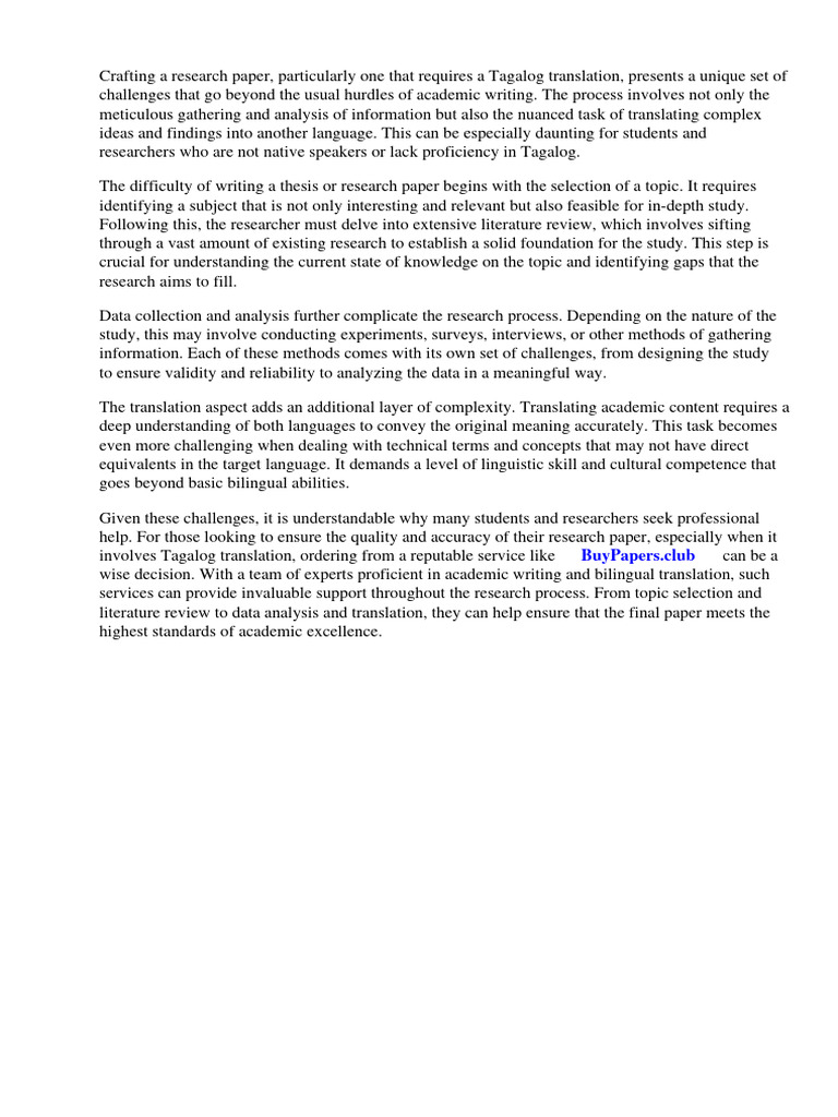 Research Paper Tagalog Translation PDF Tagalog Language Essays