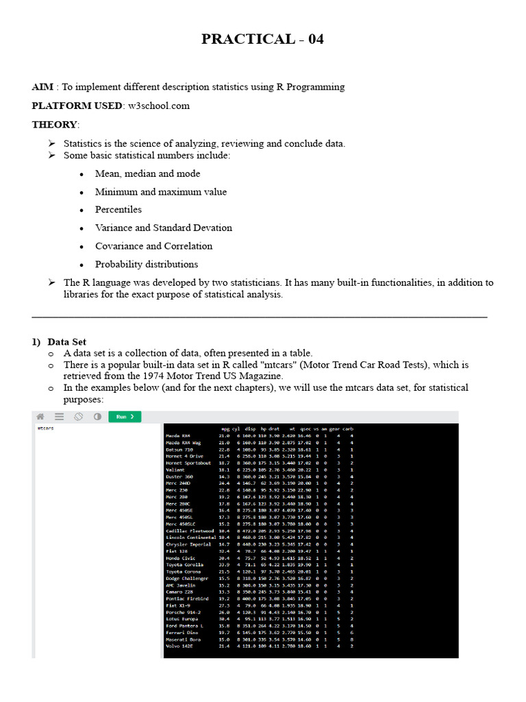 R Programming for Descriptive Statistics | PDF | Technology & Engineering