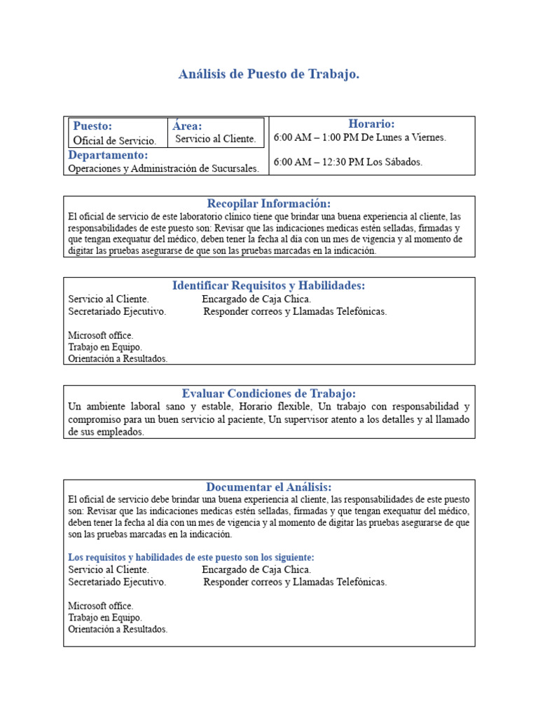 Análisis de Puesto de Trabajo | PDF | Business