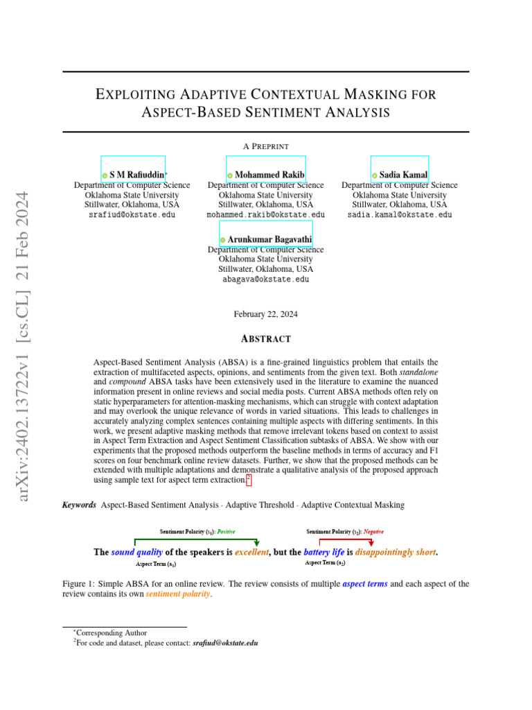 Adaptive Masking for Sentiment Analysis | PDF | Attention | Cognitive ...