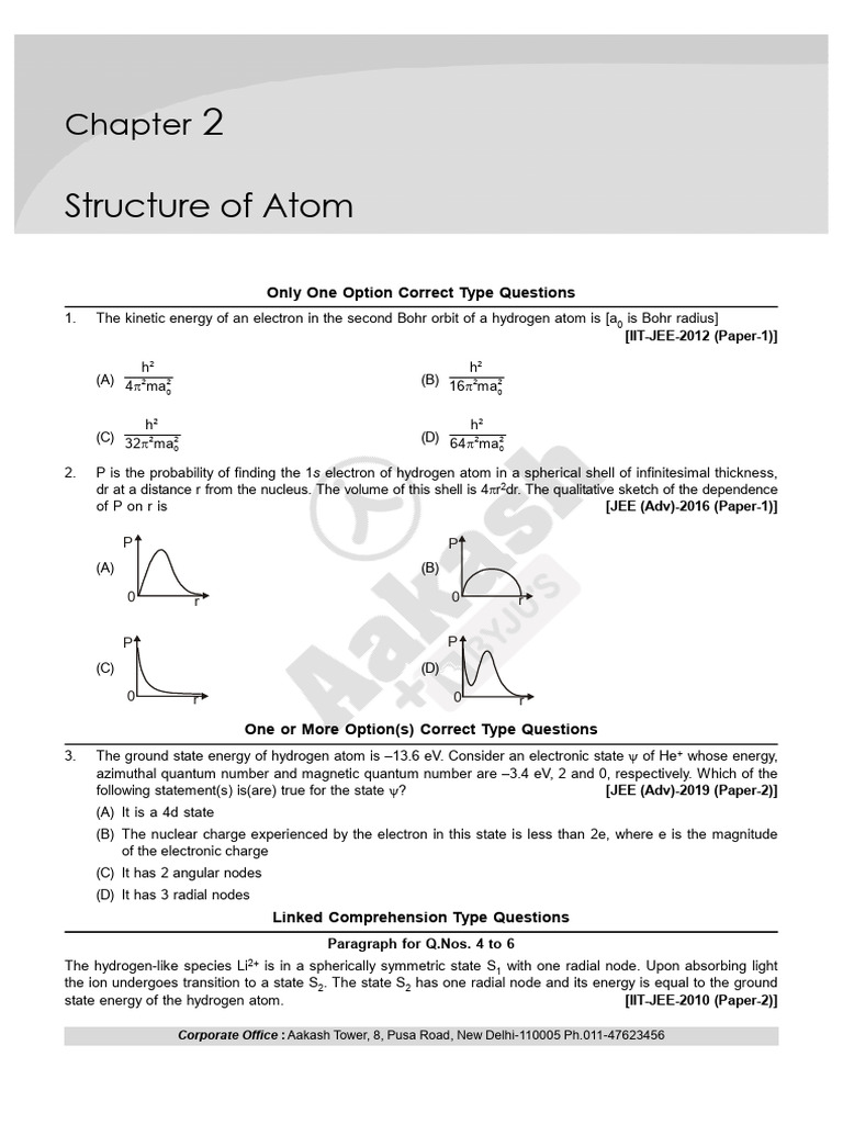 JEE Advanced: Atomic Structure Questions | PDF | Atomic Orbital | Chemistry