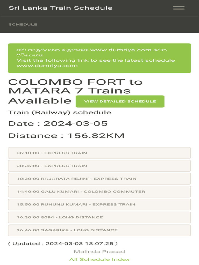 Train Schedule From Anuradhapura To Colombo