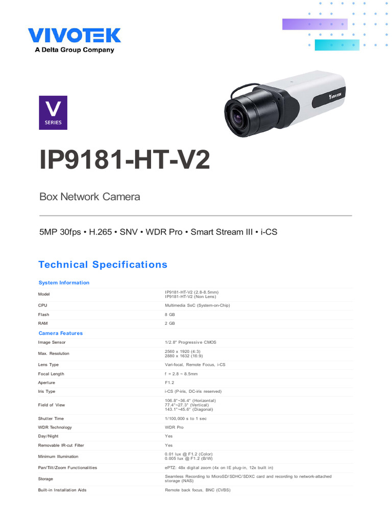 IP9181-HT-V2 & IP9191-HT-V2 Specs | PDF | File Transfer Protocol | Camera