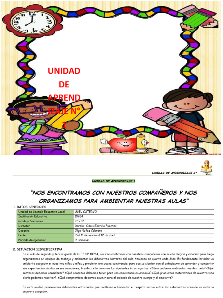 Unidad de Aprend. 1 - 2° Grado - 2024-I | PDF | Aprendizaje | Evaluación