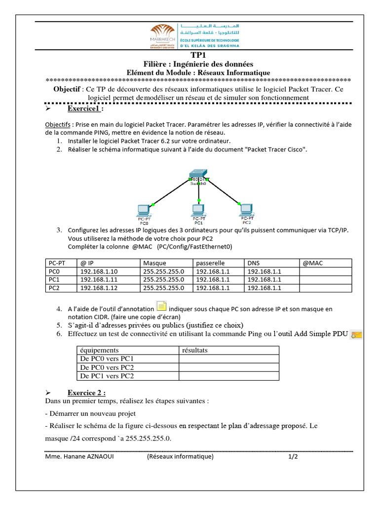 TP Réseaux : Découverte avec Packet Tracer | PDF | Adresse IP ...