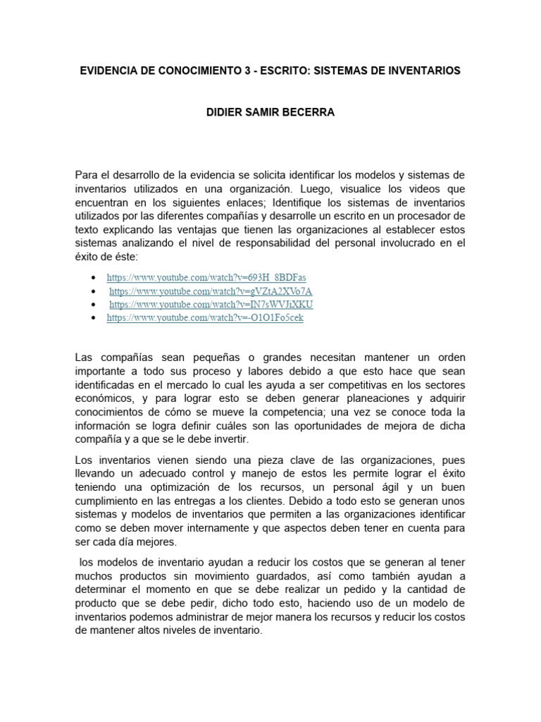 Escrito. Sistemas de Inventario | PDF