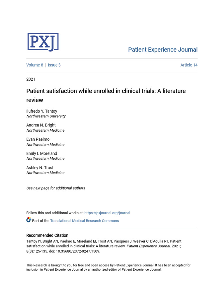 Patient Satisfaction While Enrolled in Clinical Trials | PDF | Clinical ...
