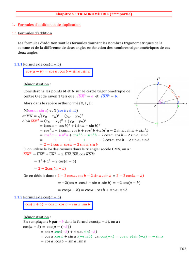 Formules de Trigonométrie et Duplication PDF Fonction — free download