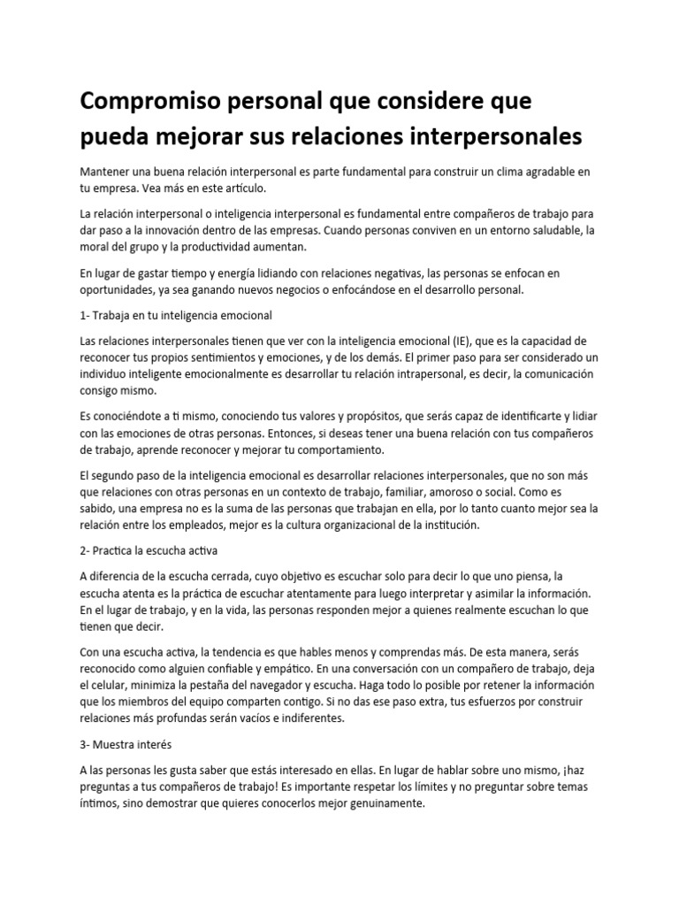 Mejora tus Relaciones Interpersonales | PDF | Inteligencia emocional ...