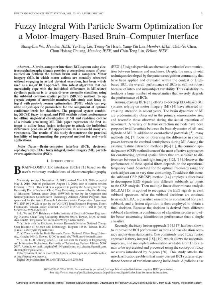 Fuzzy Integral With Particle Swarm Optimization For A Motor-Imagery ...