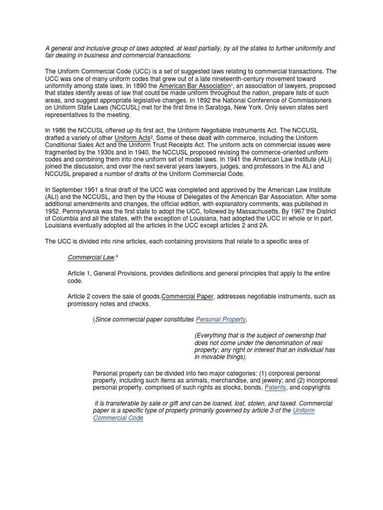 Ucc Explained by Definition Uniform Commercial Code Security