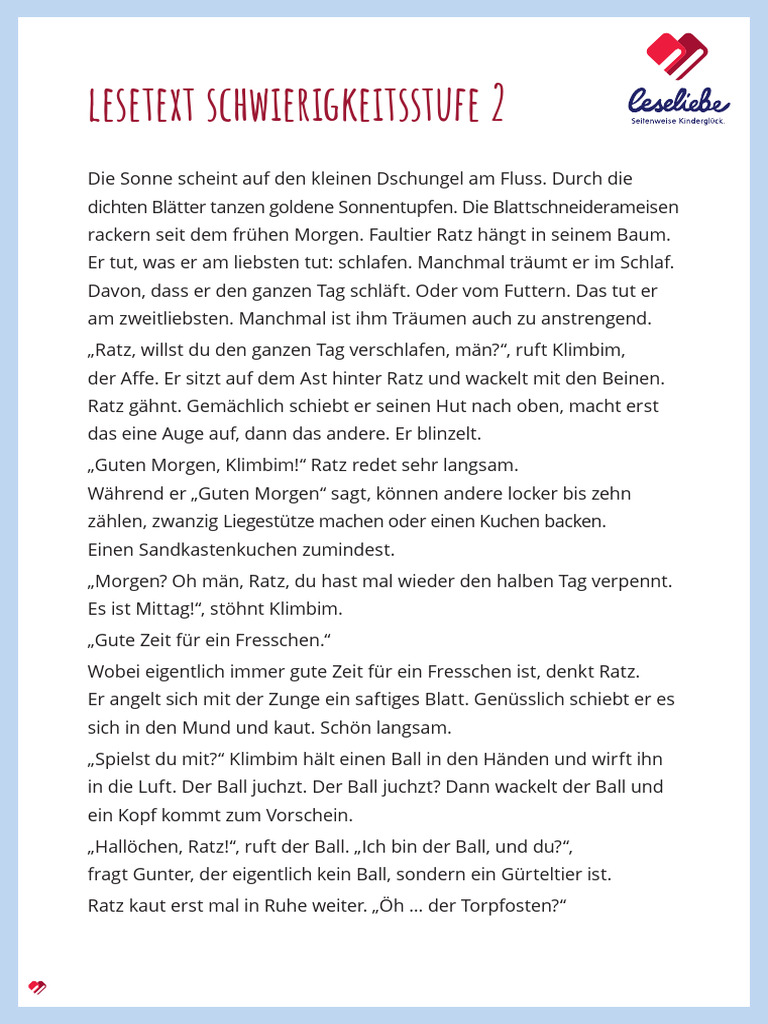 Lesegeschwindigkeit testen Lesetext Klasse 2 PDF