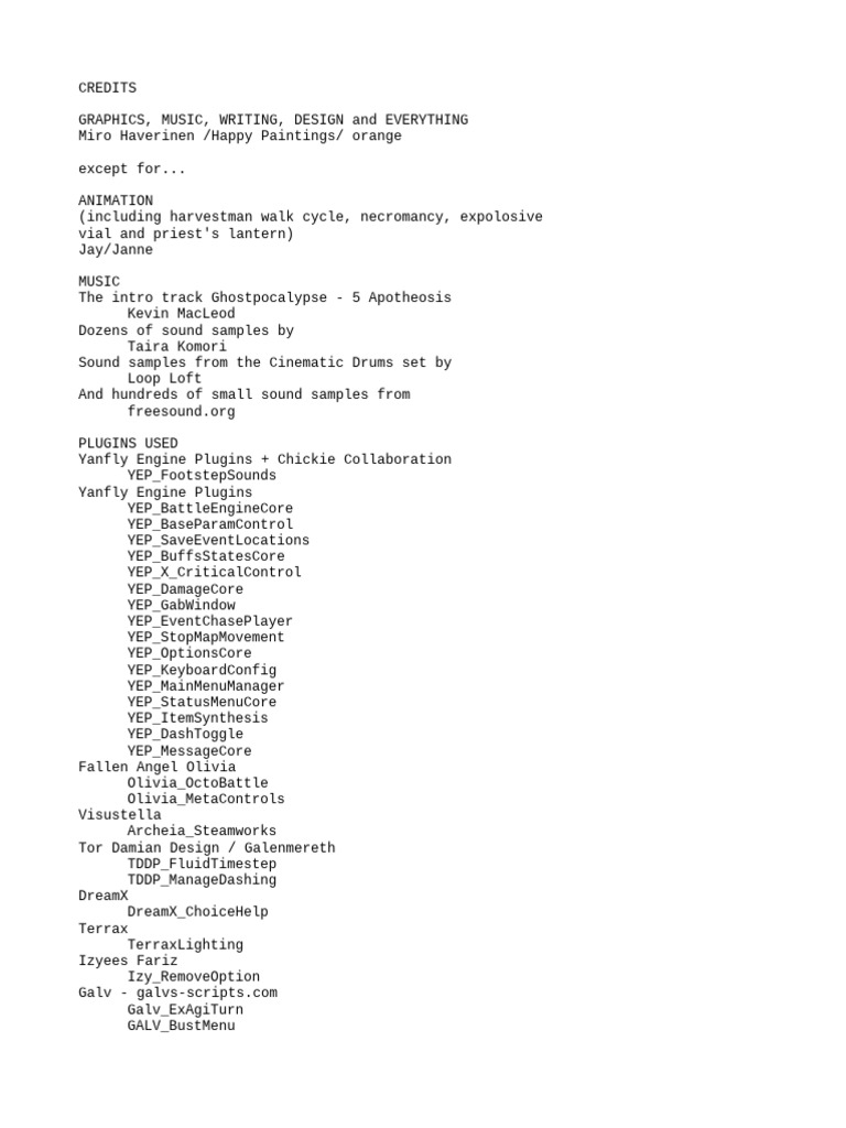 Game Credits and Acknowledgments | PDF