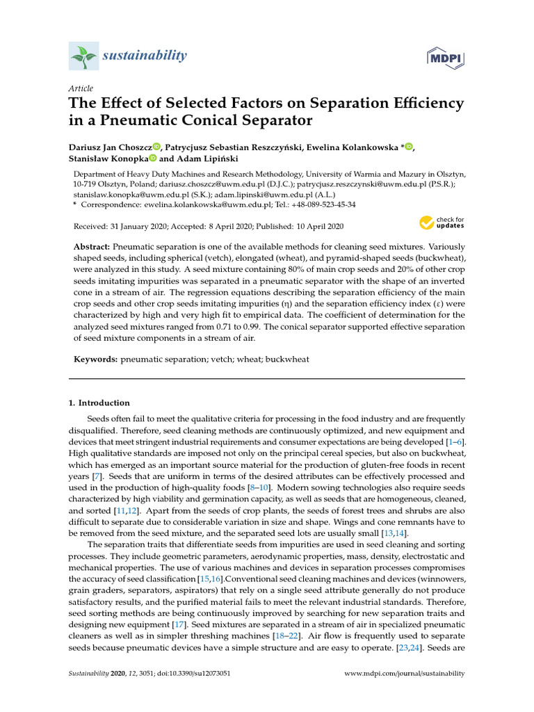 Pneumatic Conical Separator Efficiency | PDF | Variable (Mathematics ...