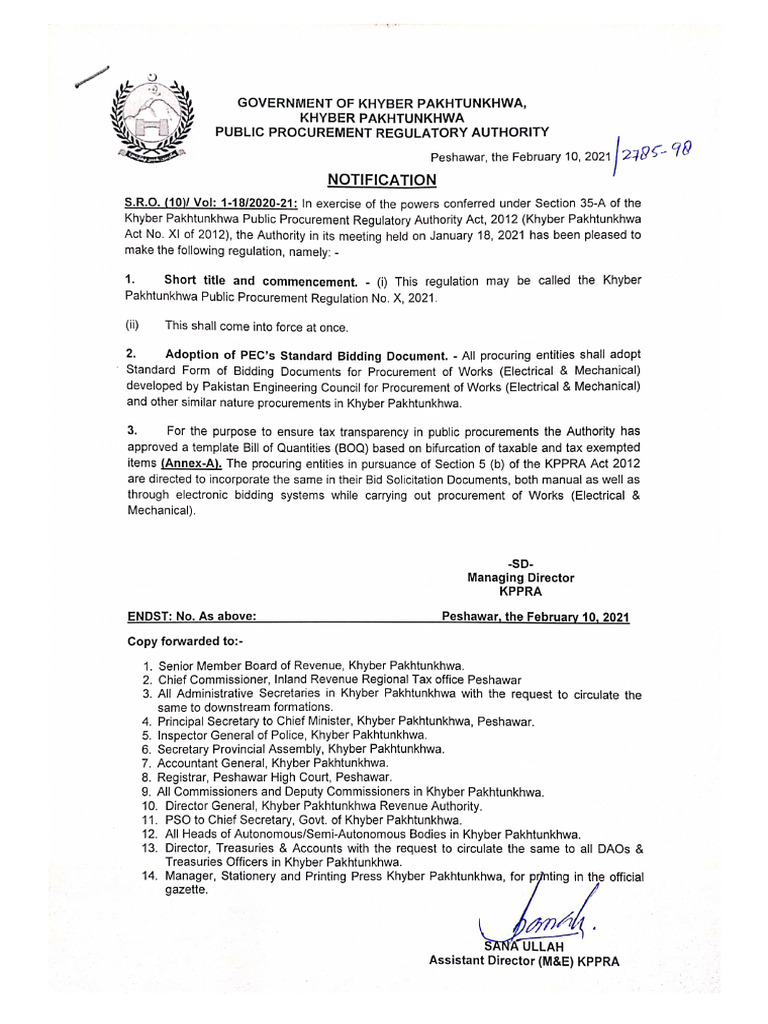 02021-02-10 Notficiation Regarding PEC Format Adoptation by KPPRA | PDF