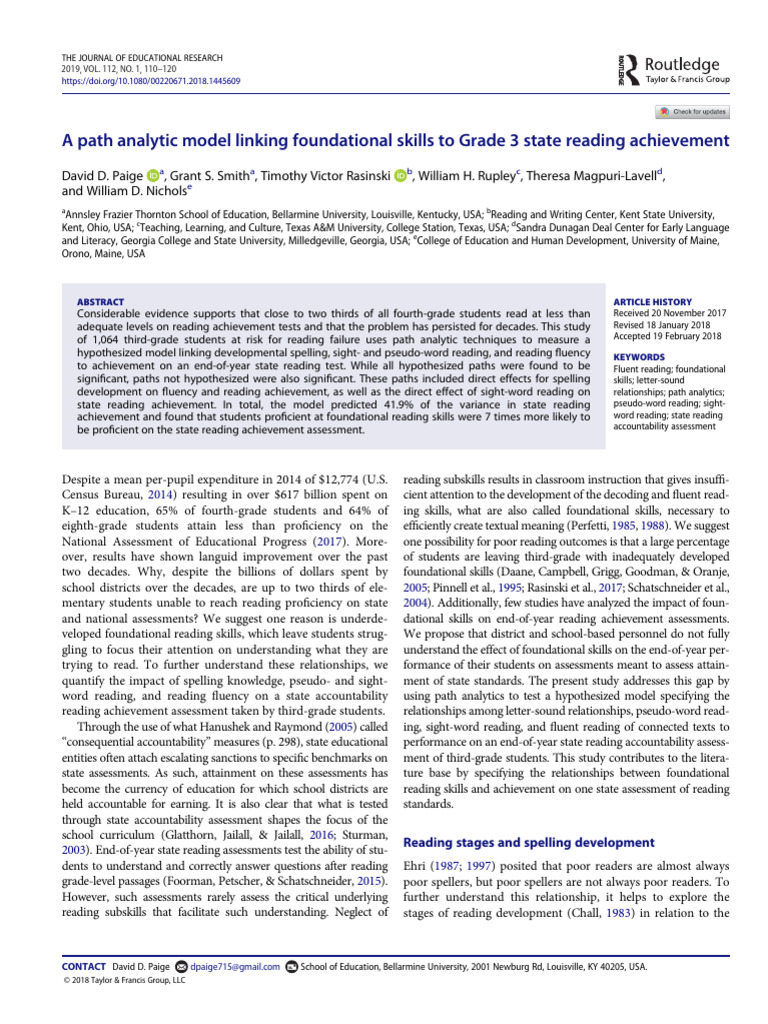 A Path Analytic Model Linking Foundational Skills To Grade 3 State ...