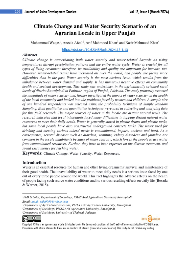 Climate Change Impact on Punjab Water Security | PDF | Water Scarcity ...