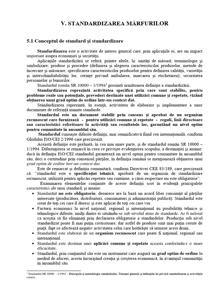 V. Standardizarea Mărfurilor: 5.1 Conceptul de Standard Şi ...