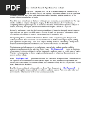 Good 11th Grade Research Paper Topics