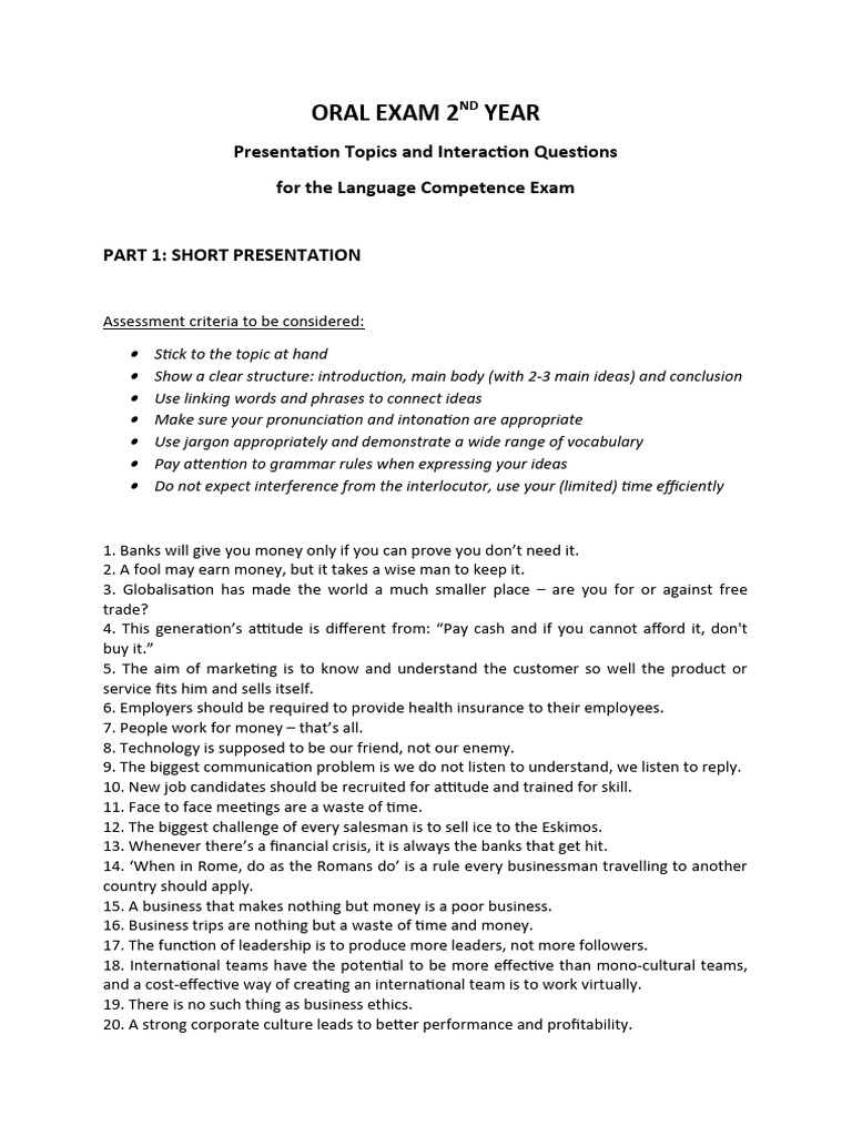 Oral Exam 2nd Year Pdf Communication Leadership