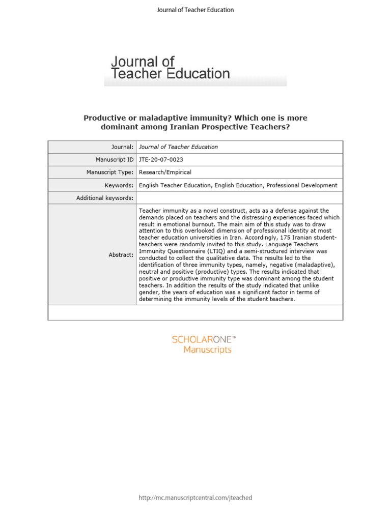 JTE 20 07 0023 - Proof - Hi | PDF | Teachers | Questionnaire