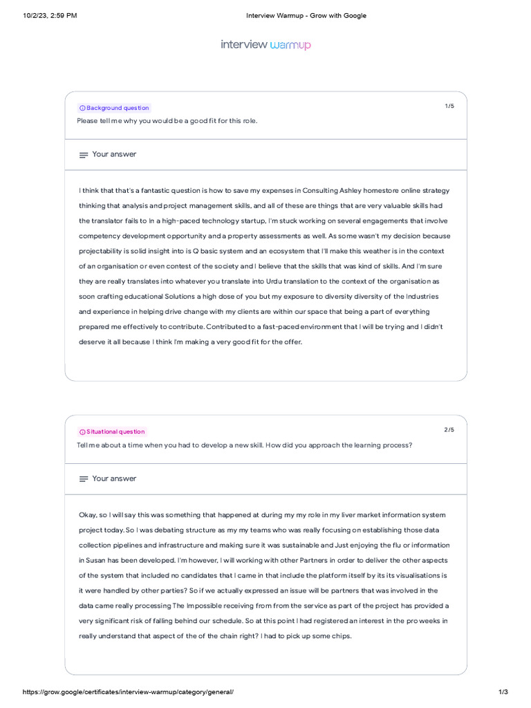 Interview warmup grow with google pdf