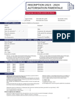 Fiche Inscription 2023 - 2024 - Autorisation Parentale