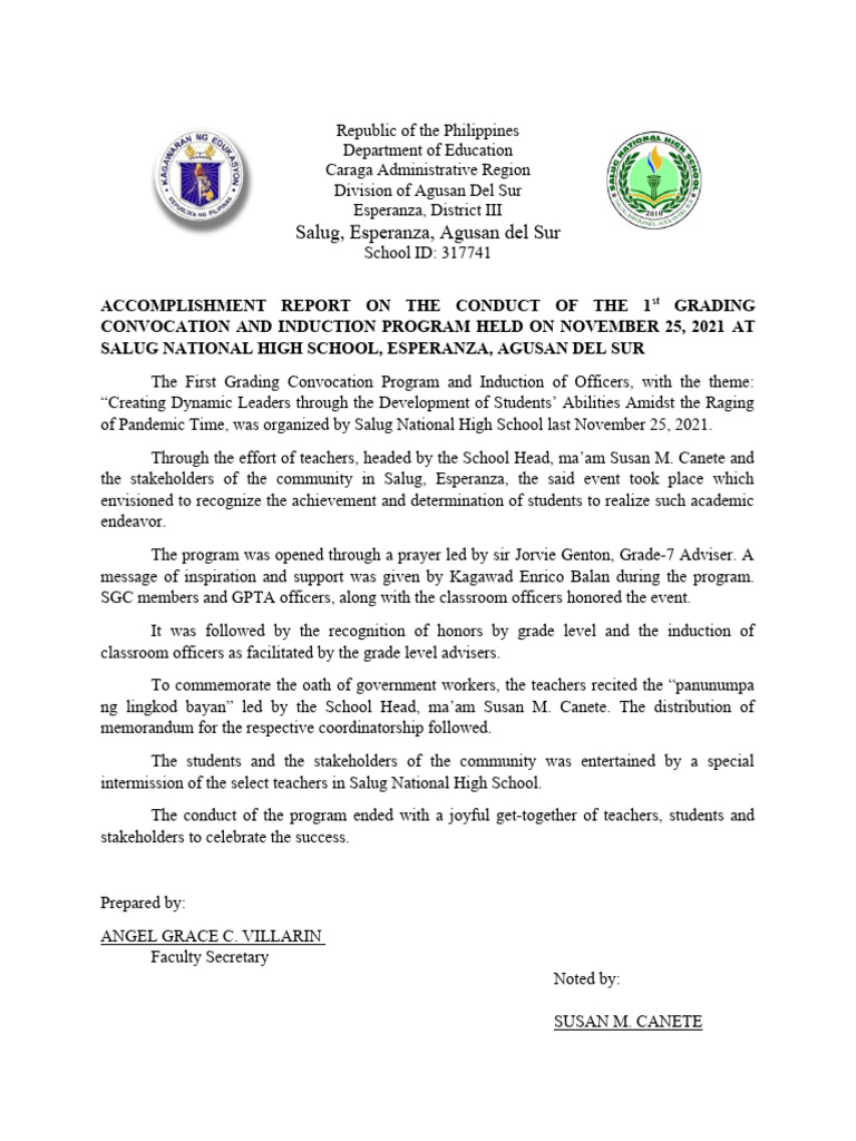 1st Convocation and Induction Report | PDF | Wellness