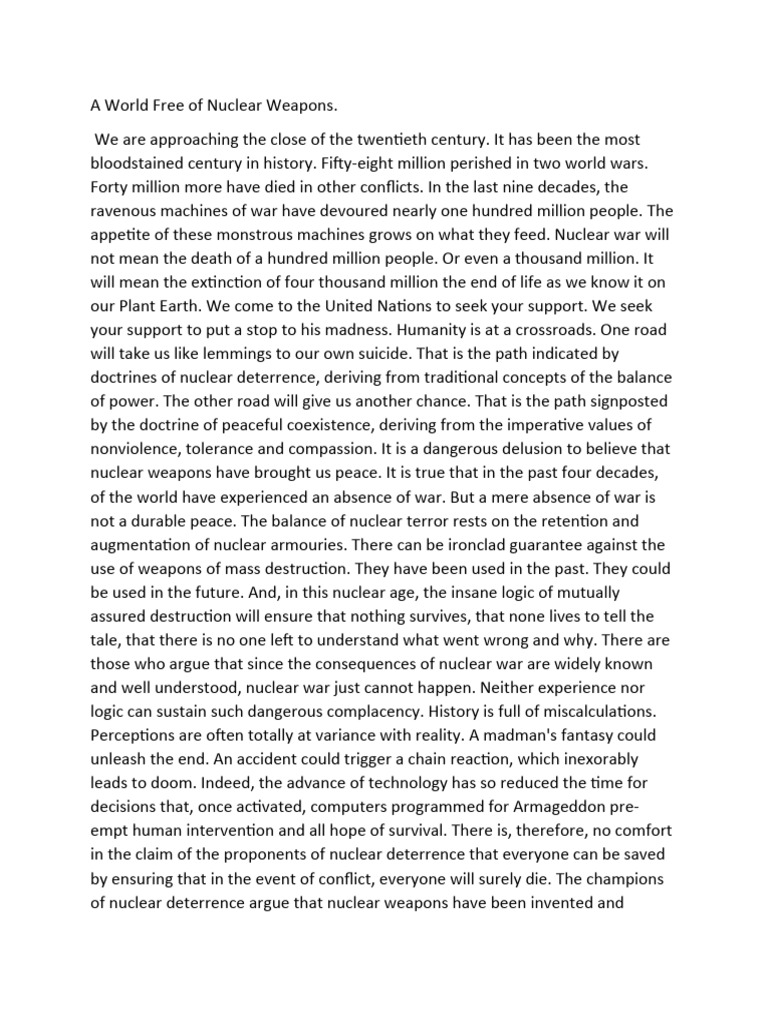 A World Free of Nuclear Weapons | PDF | Treaty On The Non Proliferation ...