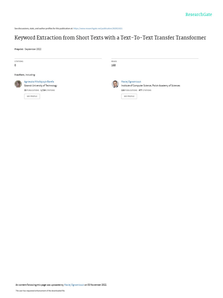 Keyword Extraction From Short Texts With A Text-To | PDF | Metadata ...