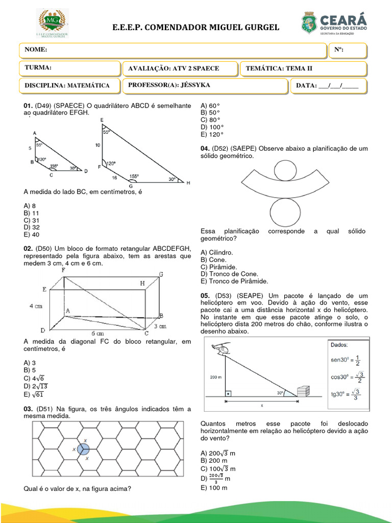 Miniteste 2 SPAECE - 3 Séries | PDF | Círculo | Linha (Geometria)