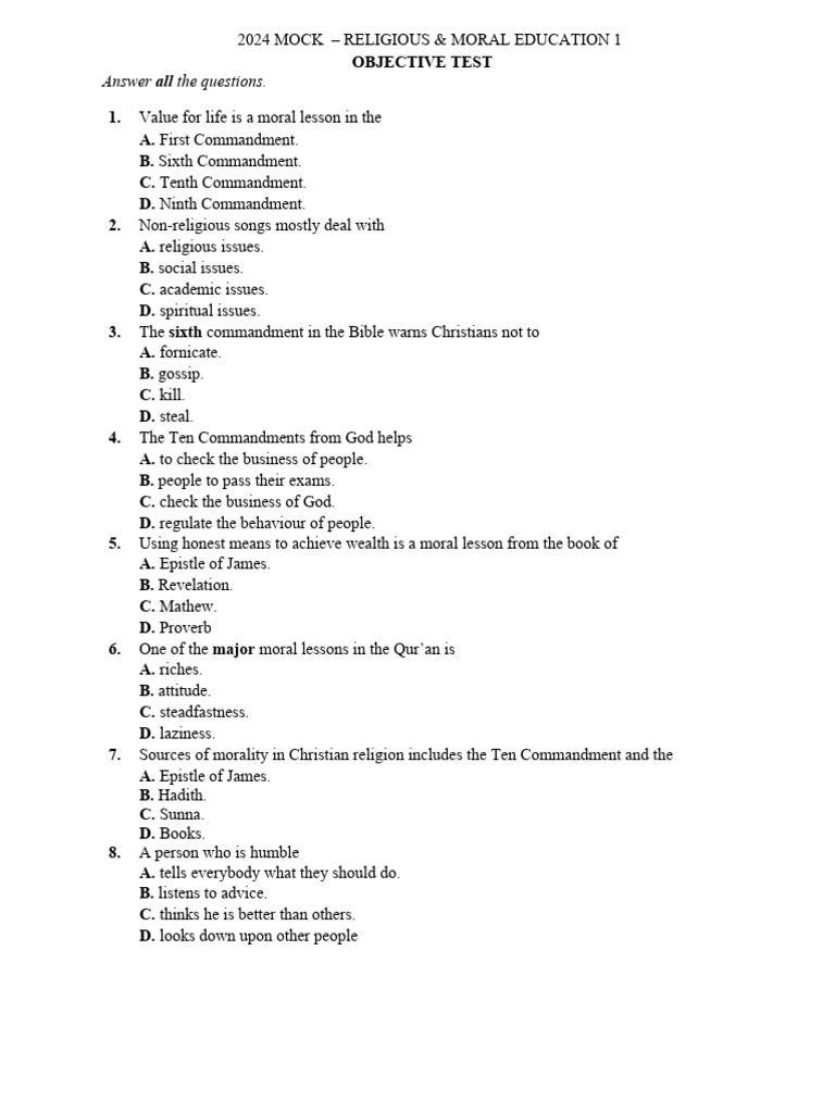 2024 RME Mock Exam Questions | PDF | Politics