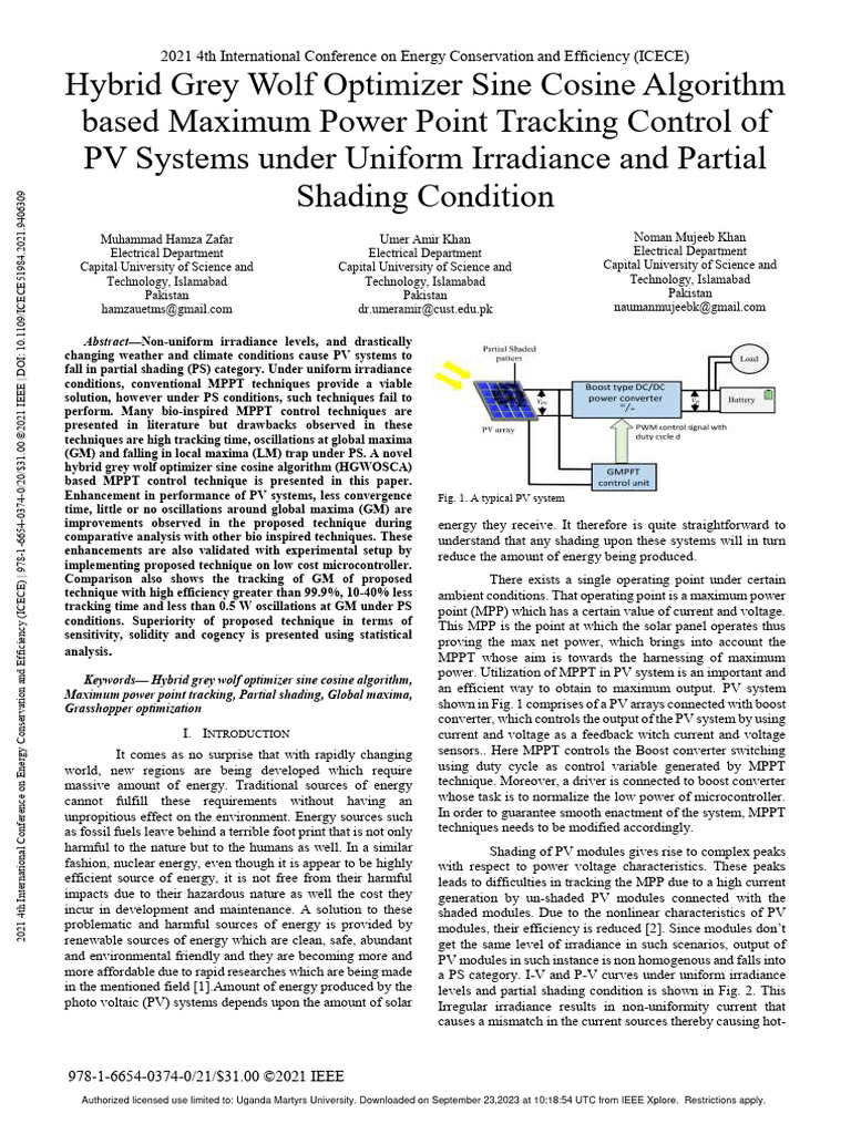 Sine Cosine Algorithm | PDF | Photovoltaics | Photovoltaic System