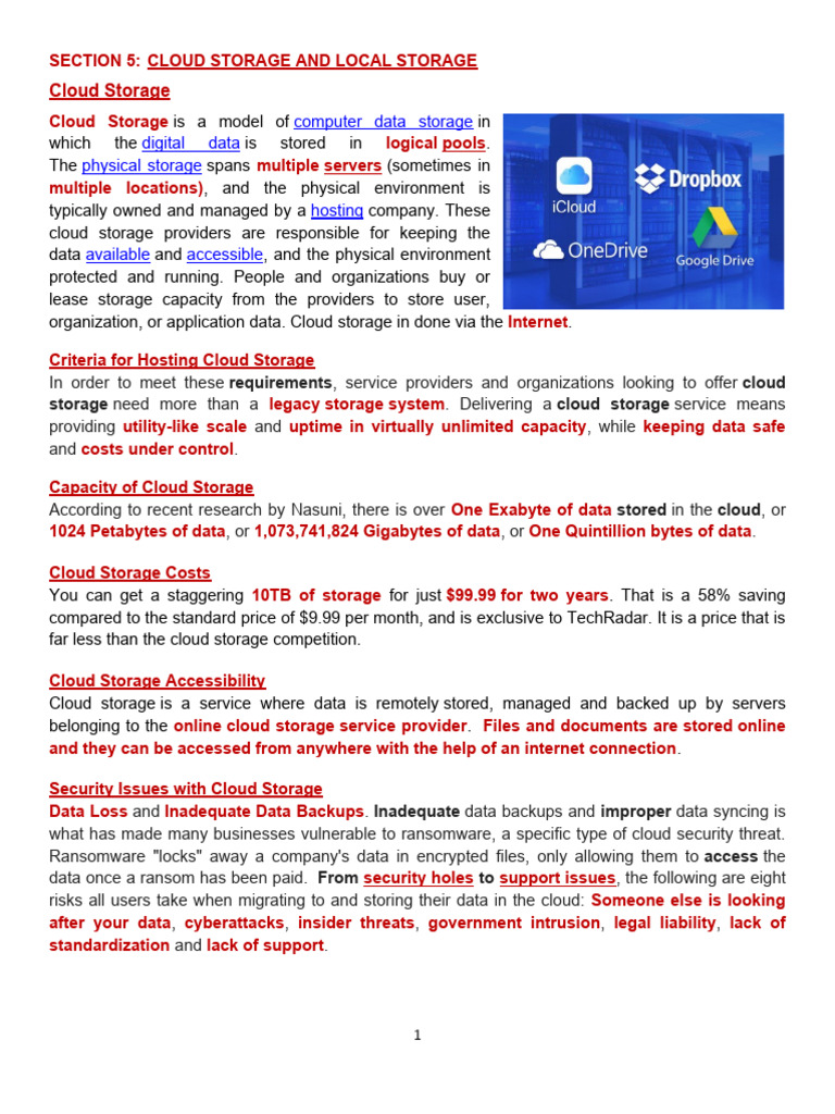 Section 5 - Cloud Storage and Local Storage | PDF