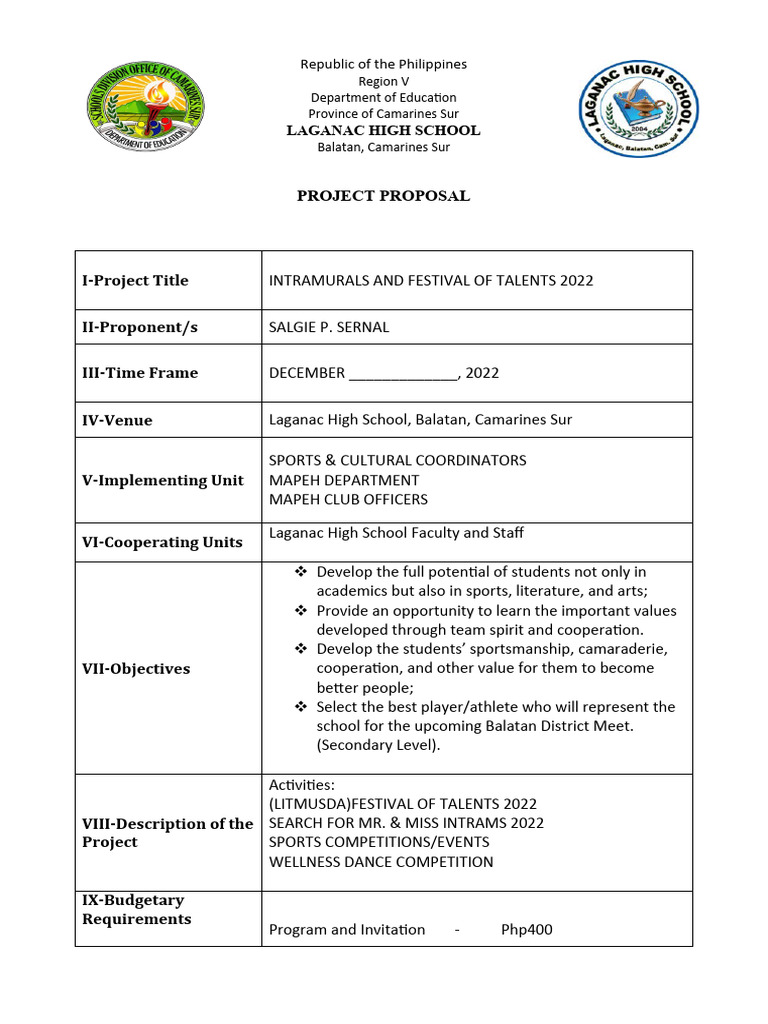 PROJECT PROPOSAL INTRAMURALS 2019 PDF