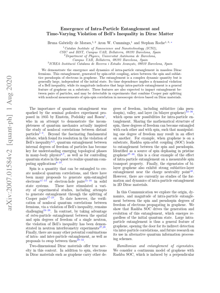 Emergence of Intra-Particle Entanglement H | PDF | Quantum Entanglement ...