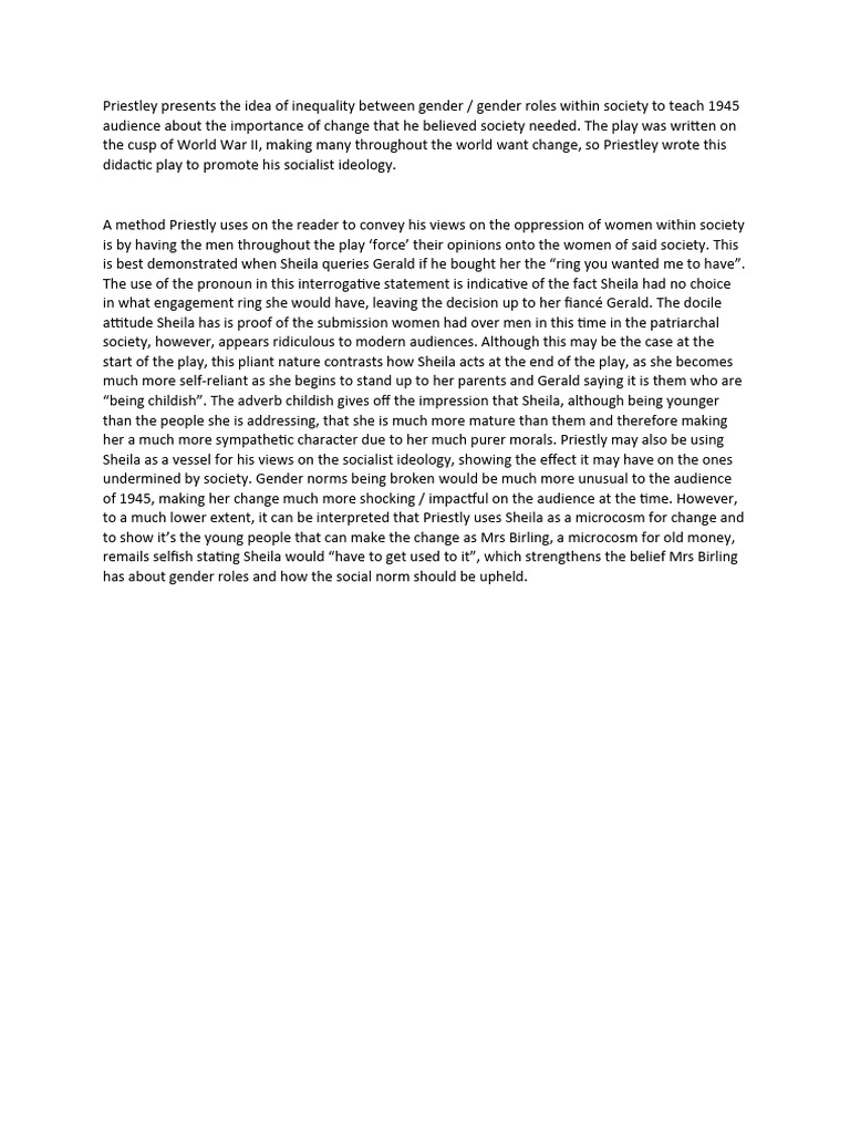 An Inspector Calls Gender Inequality | PDF