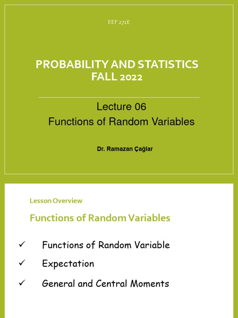 Lecture 06 - Functions of Random Variables | PDF | Variance ...