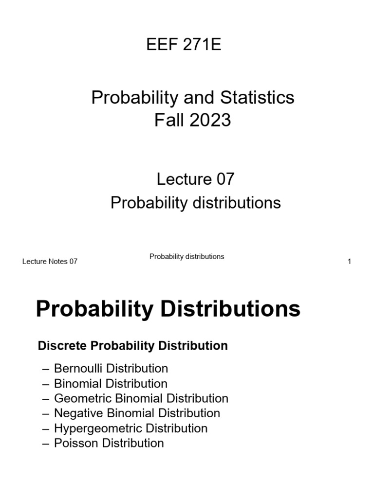 Lecture 07 - Probability Distributions | PDF | Probability Distribution ...